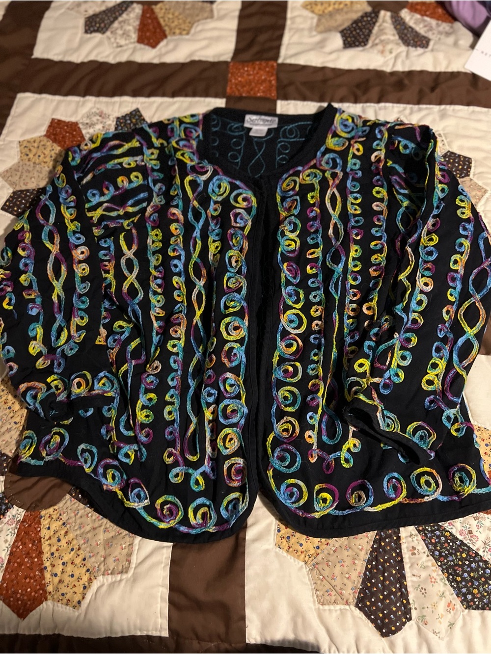 Serengeti Black Jacket with Multicolor Swirl Embroidery